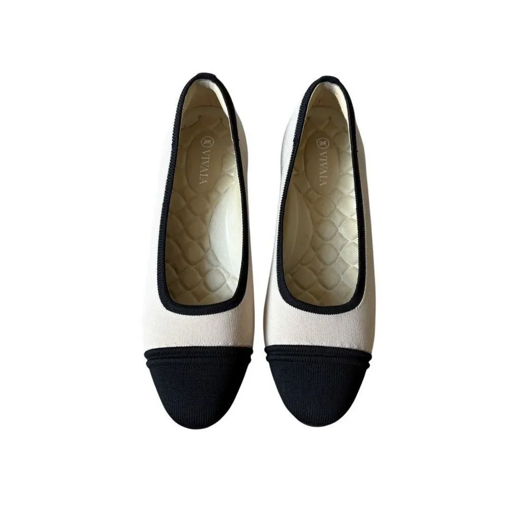 Vivaia Almond-Toe Chunky Heels Julie Pro Cream Black‎ EU 39.5 US 8.5